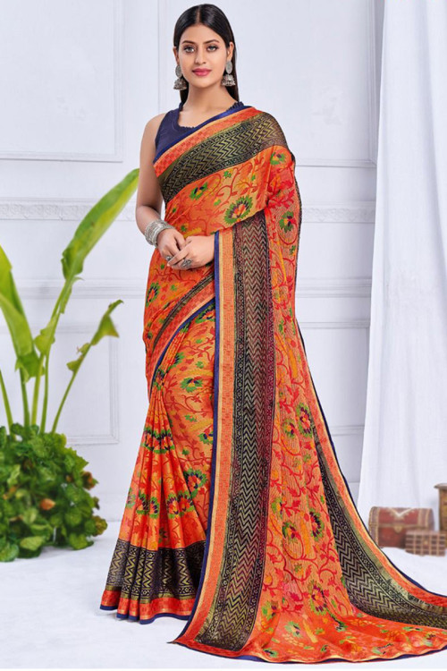 Navy Blue Woven Brasso Saree