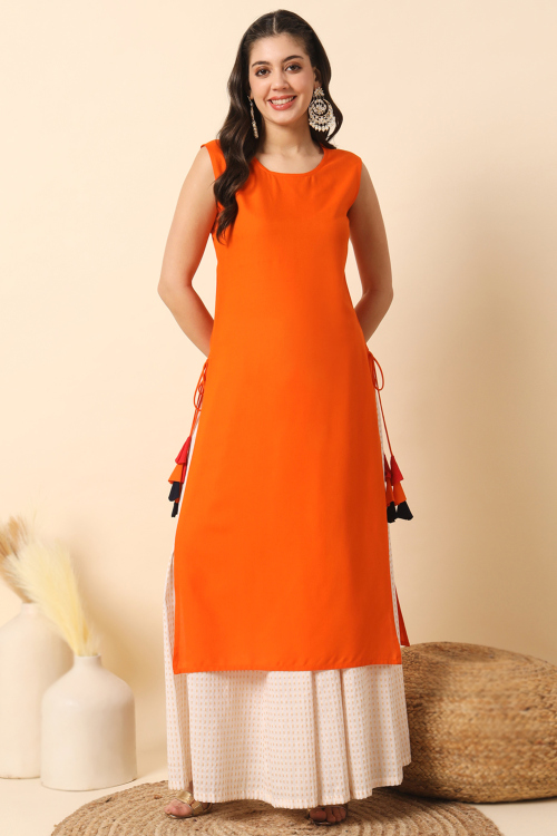 Orange Cotton Kurti For Casual Wear