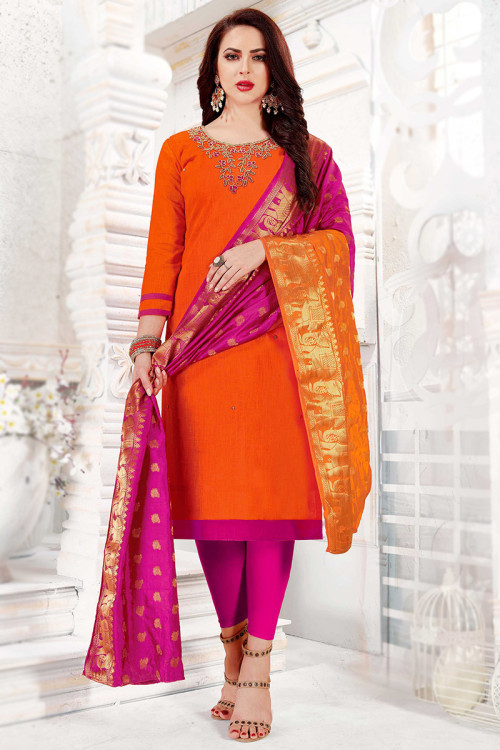 Pashimo Women's Pink N Orange Color Combo Set Of 2 Salwar Suit - Pashimo -  1340501