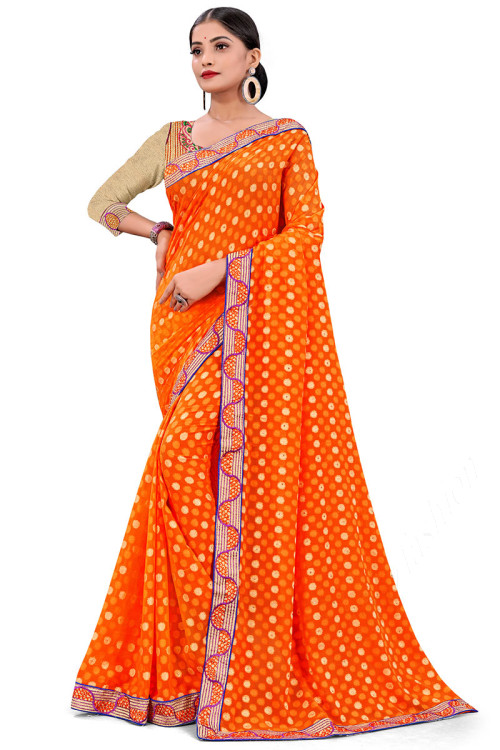 Saree for Wedding Wear in Brasso Orange with Stone embroidery