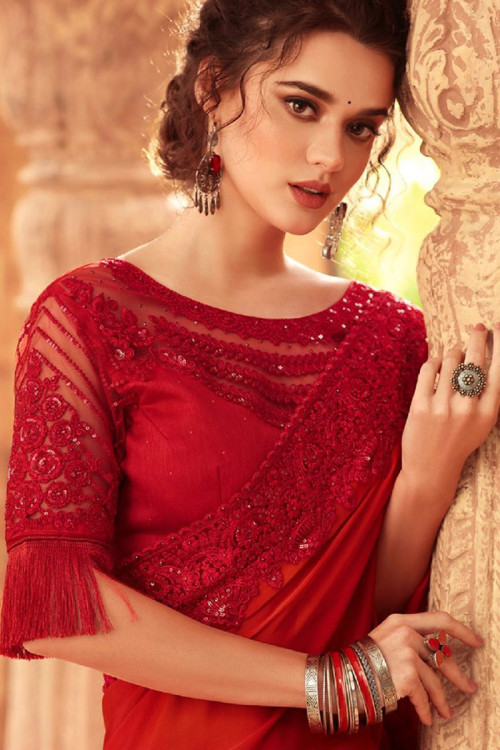 Buy Red Georgette Saree With Net Blouse Online - SARV03296 | Andaaz Fashion