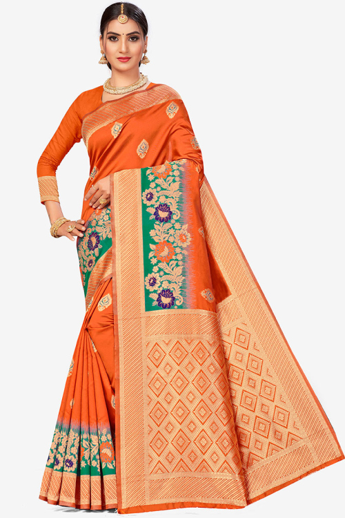 Orange Traditional Silk Designer Saree for Party 