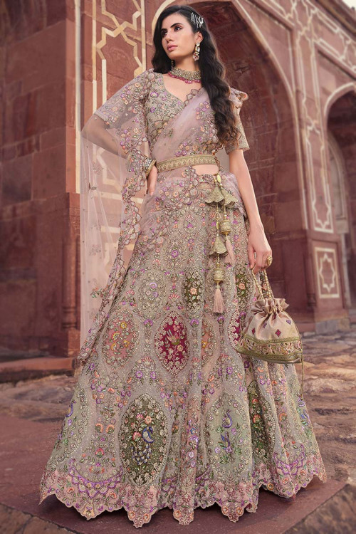 Organza Dusty Pink Embroidered Lehenga