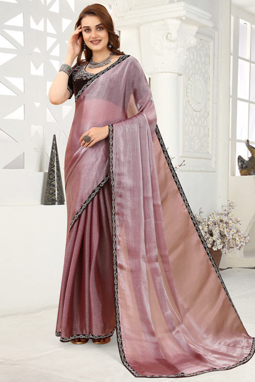 Organza Mauve Pink Embellished Saree