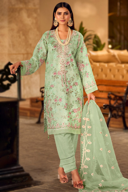 Women's Casual Wear Floral Printed Salwar Suit In Black - Ethnic Race