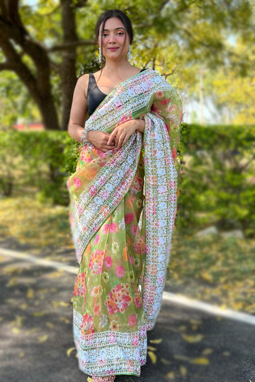 Organza floral sarees online sale