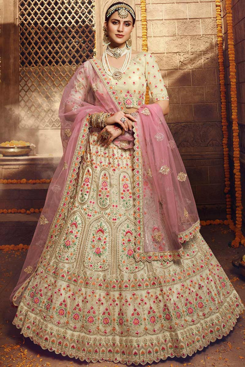 Georgette Party Wear Designer A Line Lehenga Choli In Off White and Pink  Colour | Choli designs, Designer lehenga choli, Floral lehenga