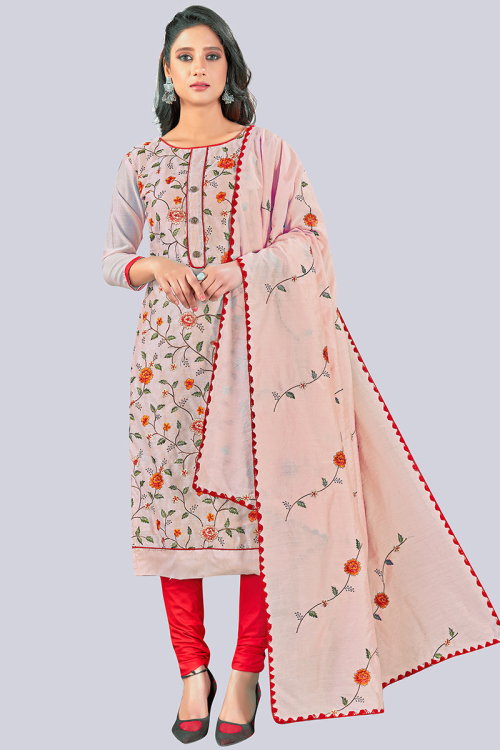 Pale Pink Chanderi Straight Cut Churidar Suit