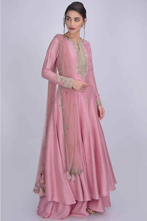 Buy Rani Pink Anarkali Suit Set with Banarasi Silk Dupatta – lirose