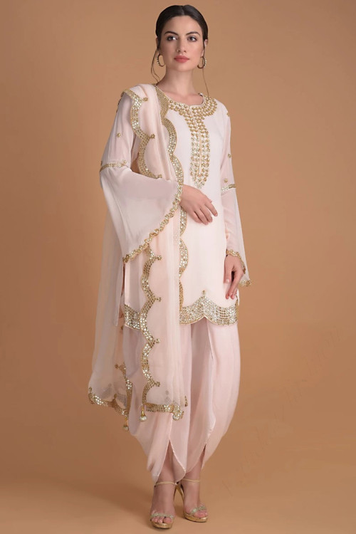 Pale Pink Silk Dhoti Pant Suit for Eid With Zari Work