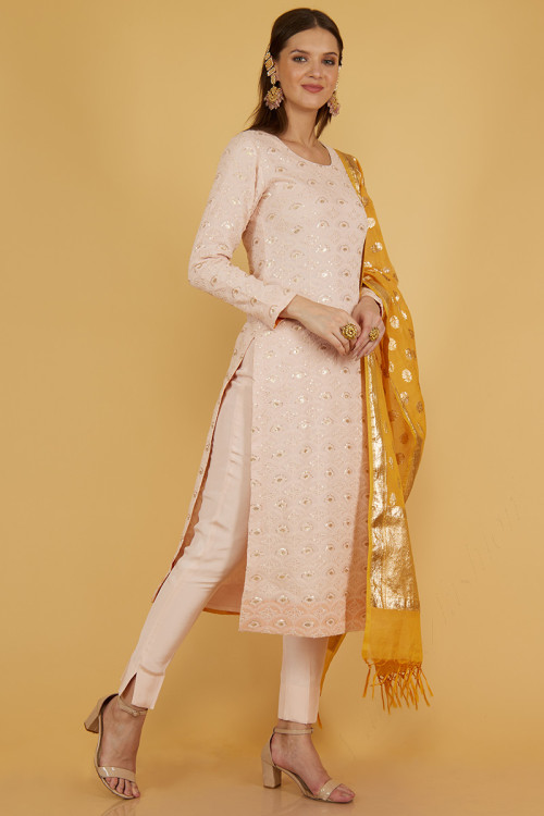 Pale Pink Georgette Eid Embroidered Trouser Suit
