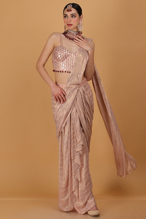 Blush Elegance: Pink Silk Saree with Exquisite Embroidery – Desiluk Fashion