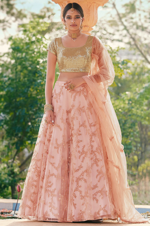 Pale Pink A Line Net Lehenga for Party 