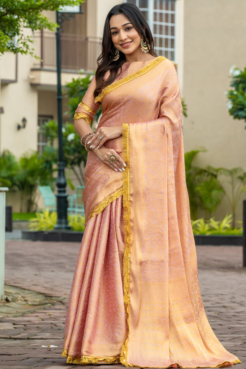 Pale Pink Silk Blend Saree with Woven Zari Work for Diwali