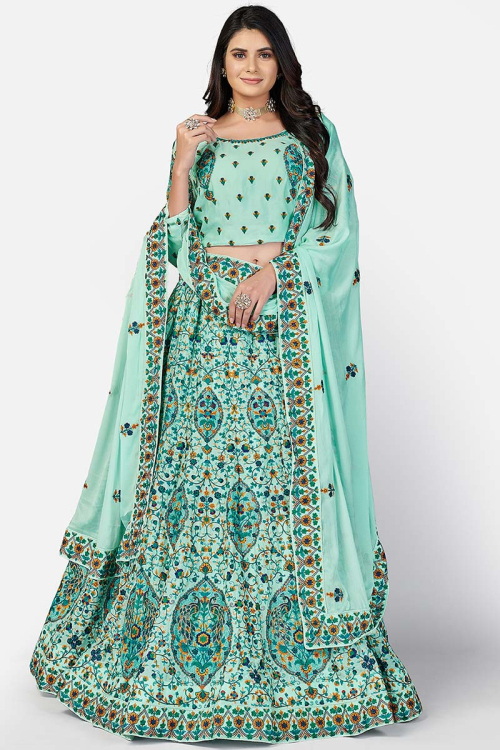 Pale Turquoise Blue Georgette Embroidered Lehenga