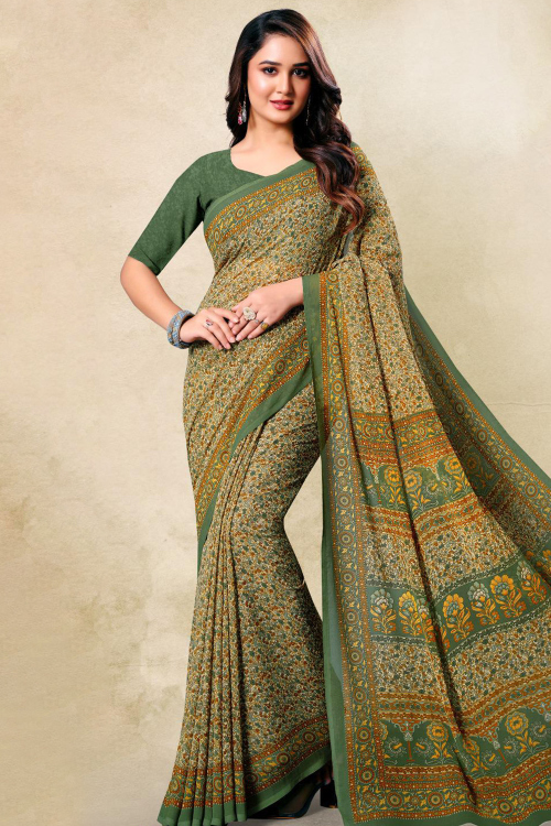 Pale Yellow Chiffon Printed Saree For Casual Wear