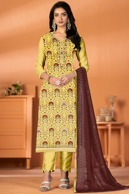 Buy French Crepe Yellow Salwar Suit (NWS-6885) Online