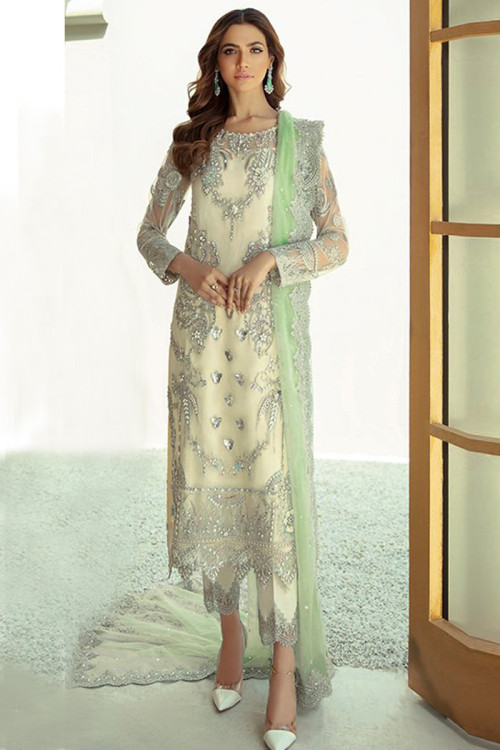 Buy Cream Party Wear Indian Dresses Online for Women in USA