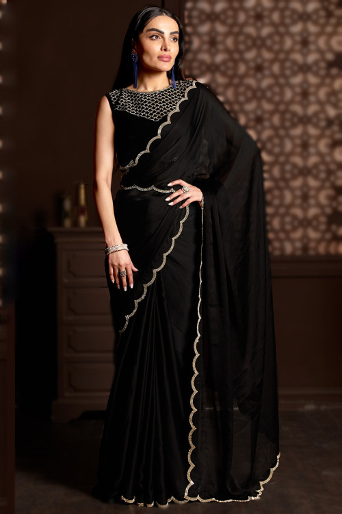 Designer Sarees for Women: Buy Vintagey Black Saree with Stone Work Border  Online | Indian beauty saree, Saree, Black saree