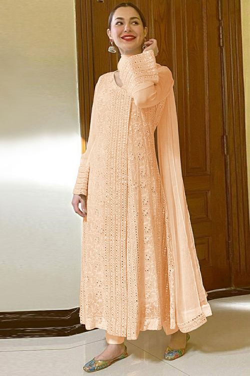 Party Wear Light Peach Georgette Anarkali Suit