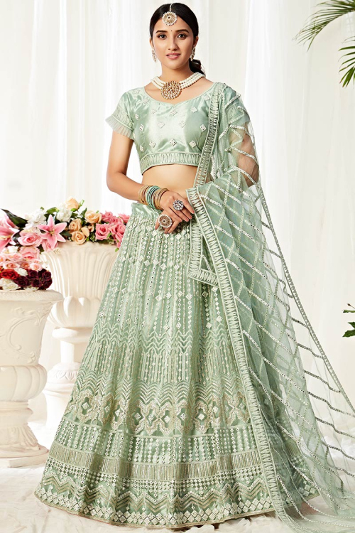 Pastel Green Net Lehenga With Net Choli