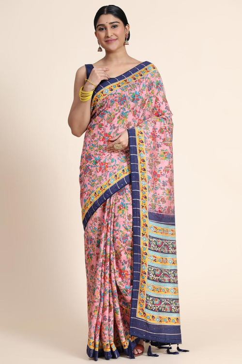 Pastel Pink Chanderi Cotton Printed Saree