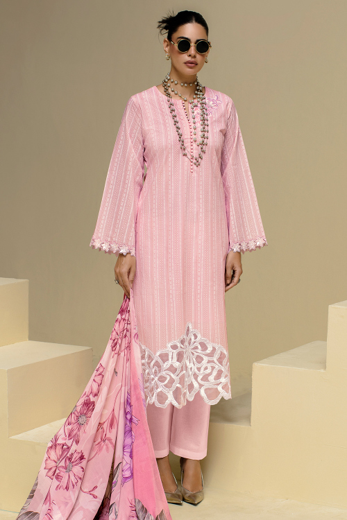Pastel Pink Cotton Printed Straight Cut Trouser Suit 