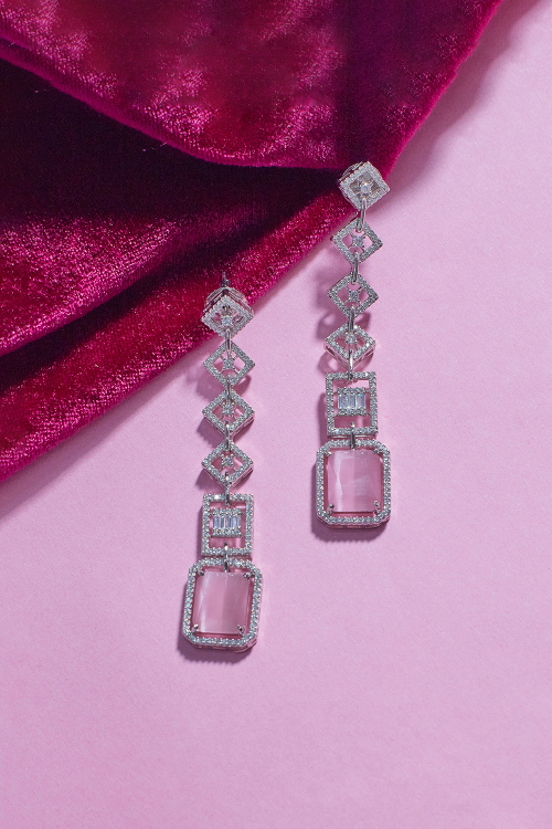 Pastel Pink Crystal Geometry Elite Earrings