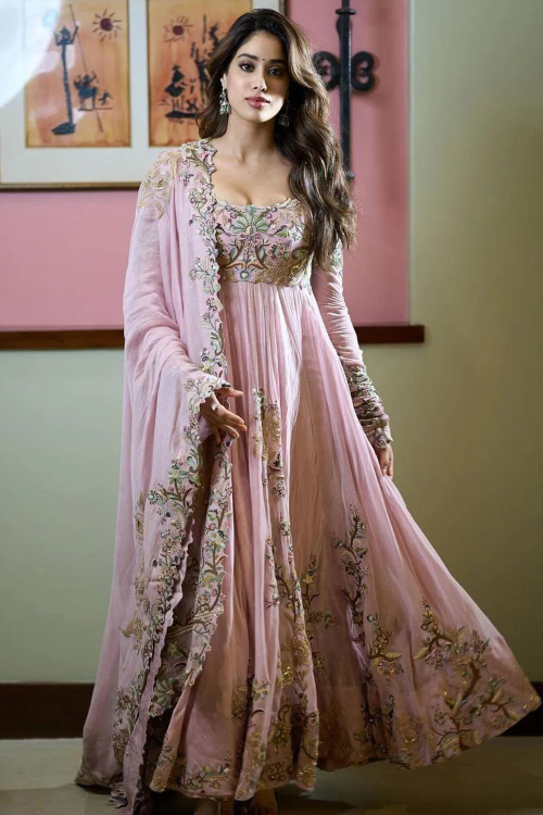 Pastel Pink Georgette Embroidered Wedding Anarkali Suit