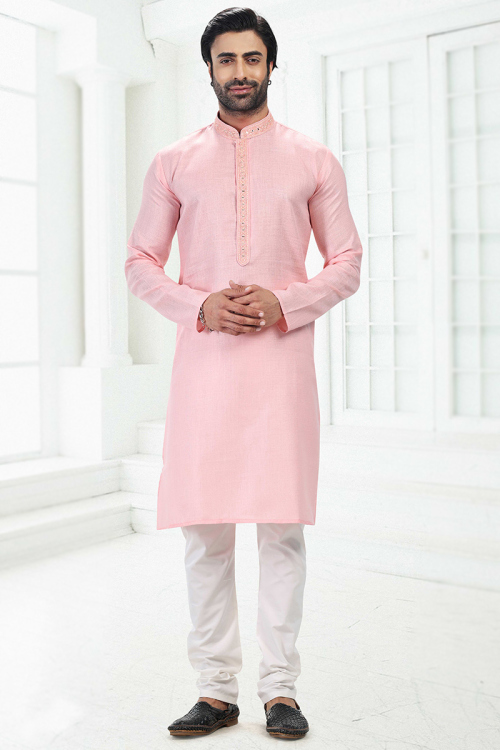 Pastel Pink Linen Cotton Men's Kurta