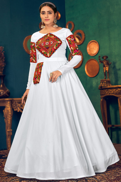 Patch Work Embroidered Georgette White Gown