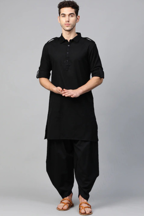 Blue plain cotton pathani-suits - LAKSHMAN SAW (FASHION DESIGNER) - 4067050