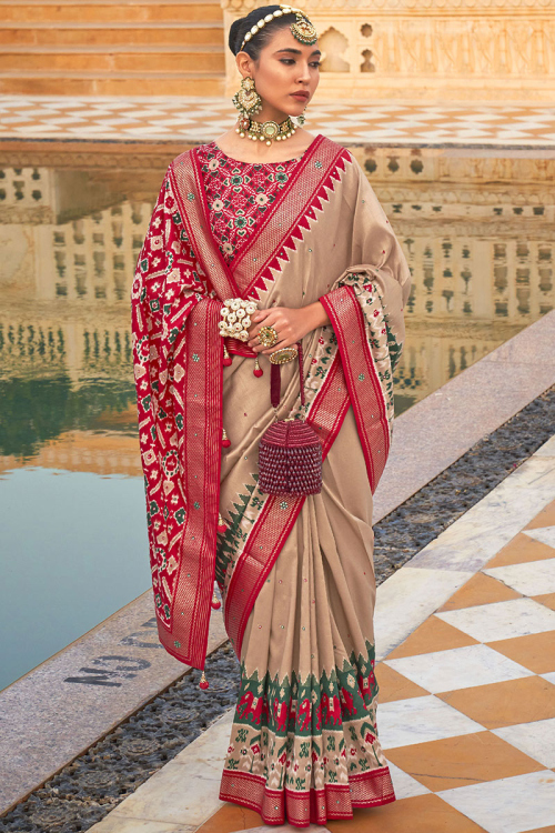 Patola Cotton Silk Beige Saree