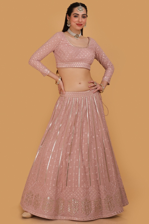 Georgette Embroidered Pastel Pink Jacket Style Lehenga for Wedding & Party