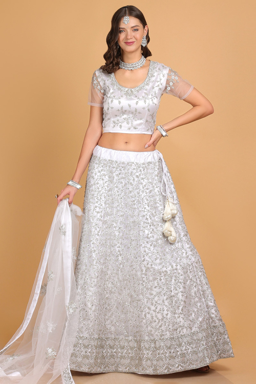 Net White Dori Embroidered Panelled Lehenga for Wedding & Party