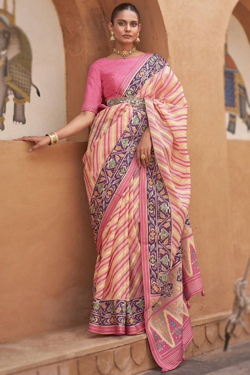 Peach Brasso Printed Saree
