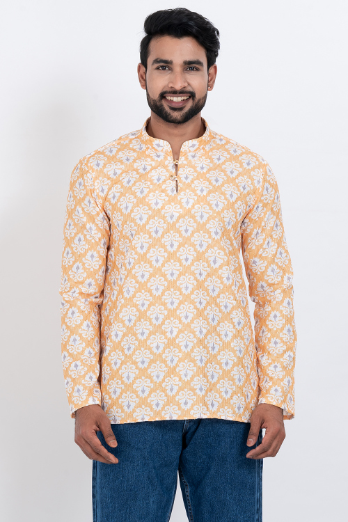 Peach Cotton Kurta with Sequins Work for Casual Wear