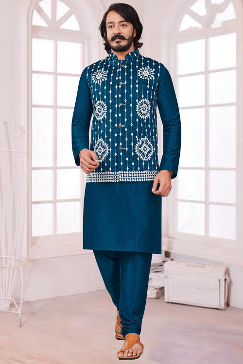 Dark Beige Churidar Party Wear Men Kurta Pajama in Dupion Silk