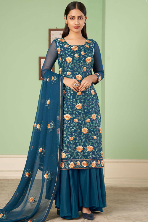 Buy Palazzo Pant Elbow Sleeve Sharara Suits Online for Women in