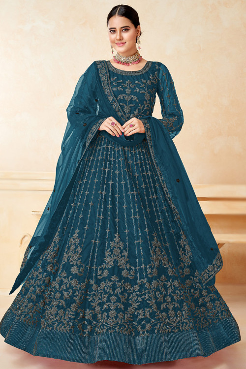 Blue clearance net churidar