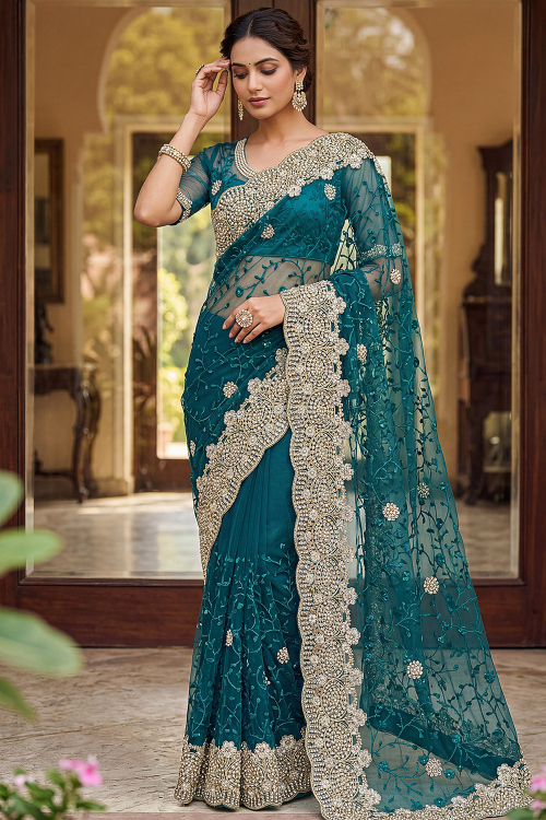 Buy Blue Net Hindu Wedding Clothing Online for Women in USA