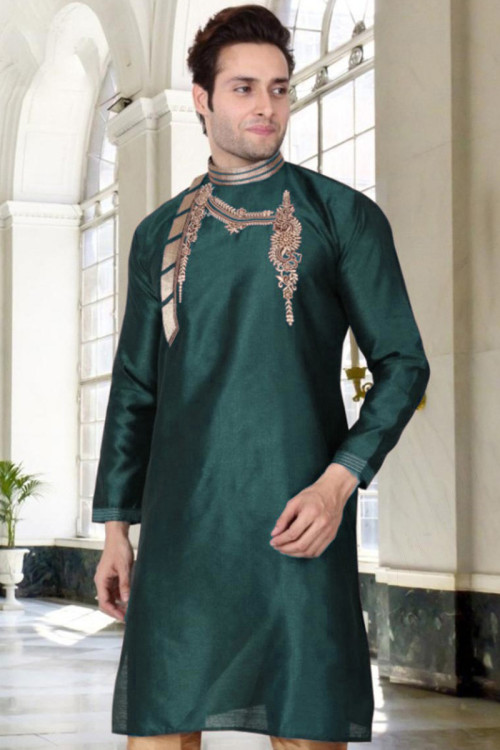 peacock green banglori silk wedding wear kurta mkpv0155