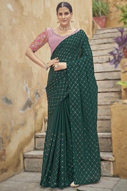 Silk Cotton Copper Zari - Peacock Green – Varalakshmi Creations