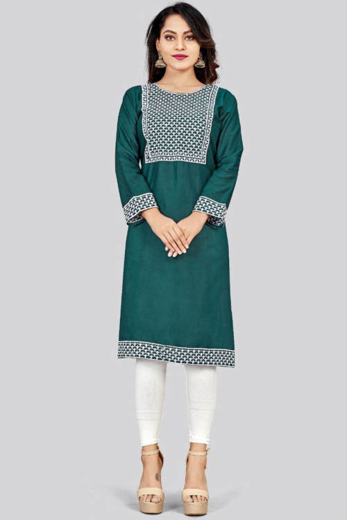 Peacock Green Rayon Straight Cut Kurti 