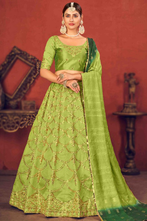 Pear Green Art Silk A Line Lehenga