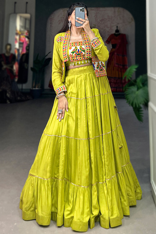 Buy Jacket Style Mehndi Gota Patti Lehenga Choli Online for Women in USA