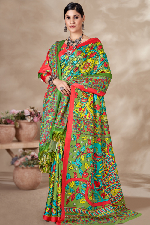 Pear Green Pashmina Printed Casual Wear Saree