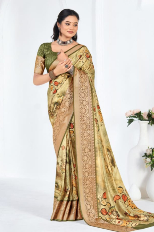 Pear Green Soft Silk Saree With Printed Work For Festival