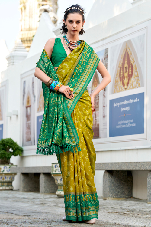 Pear Green Soft Silk Weaved Saree For Festival
