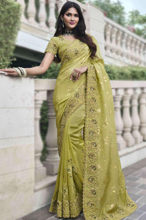 Pear Green Viscose Silk Woven Zari Light Weight Saree